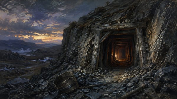 The mouth of a troll dig at dusk